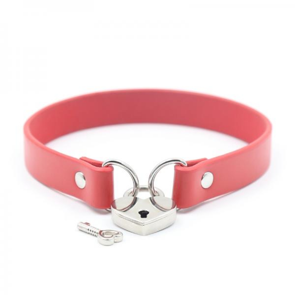 Ple'sur Pvc Collar With Heart Lock & Key Red - S&g Entertainment Inc