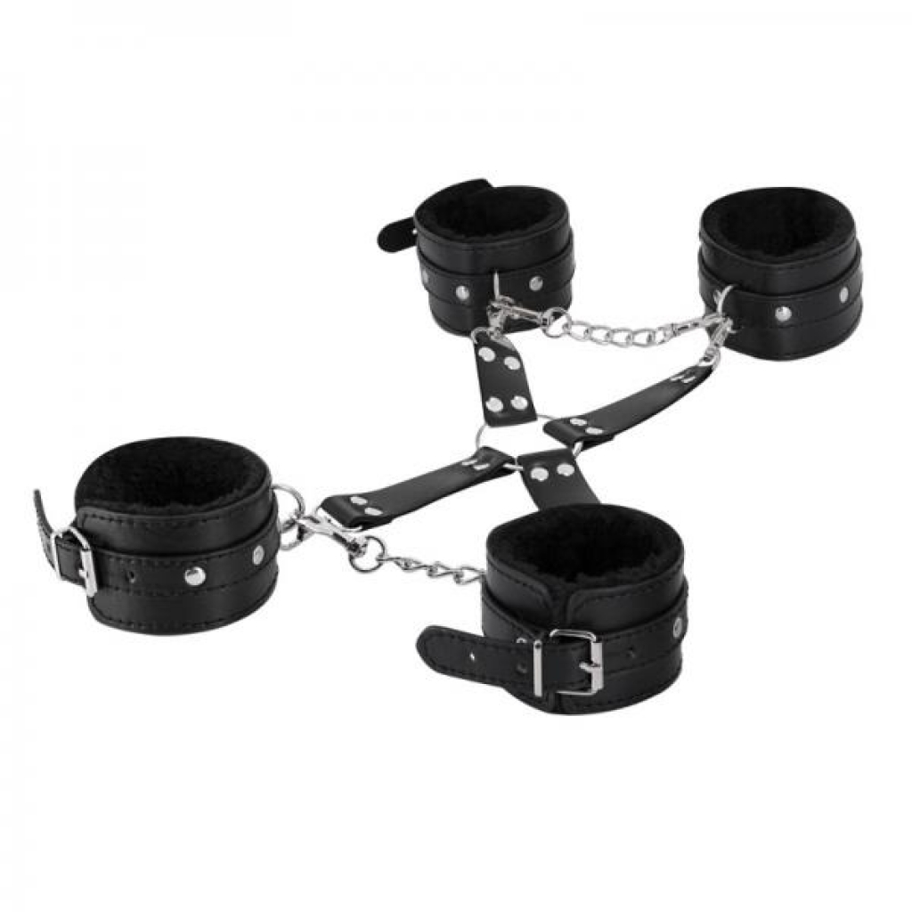 Male Power Leather All 4's Fuzzy Cuff Set Black - Male Power