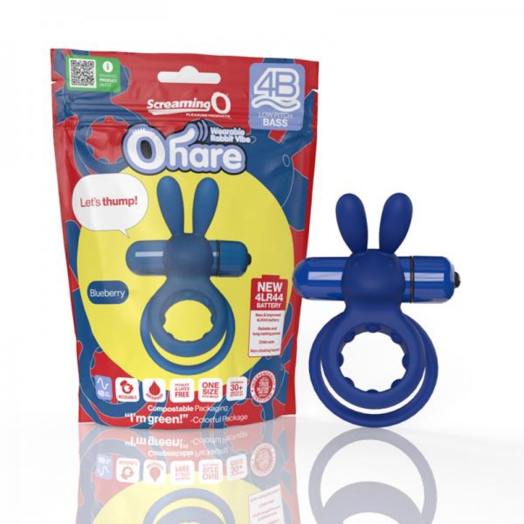 Screaming O 4B Ohare Vibrating Rabbit Double Cockring - Blueberry