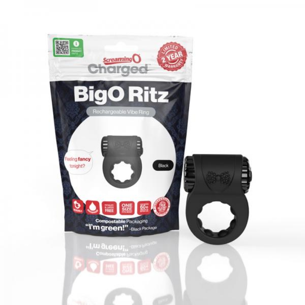 Screaming O Charged Big O Ritz Rechargeable Vibrating Silicone Cockring Black - Screaming O