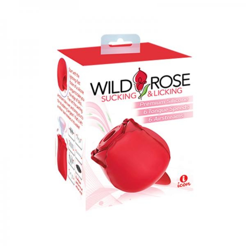 Wild Rose And Tongue Sucking And Licking Vibrator Red - Icon Brands Inc.