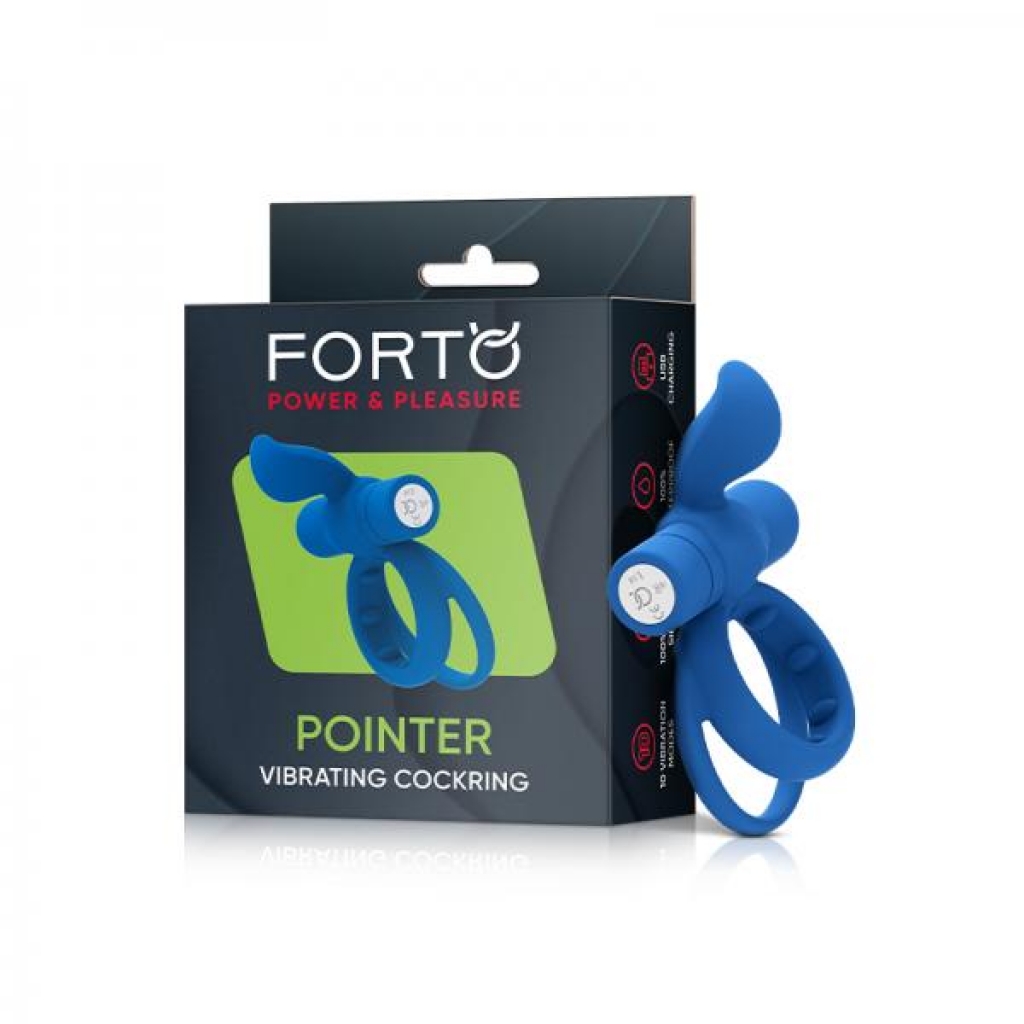 Forto Pointer Vibrating Cockring - Blue