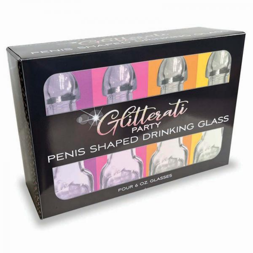 Glitterati Party 6 Oz. Penis Shaped Drinking Glass 4-pack - Little Genie Productions