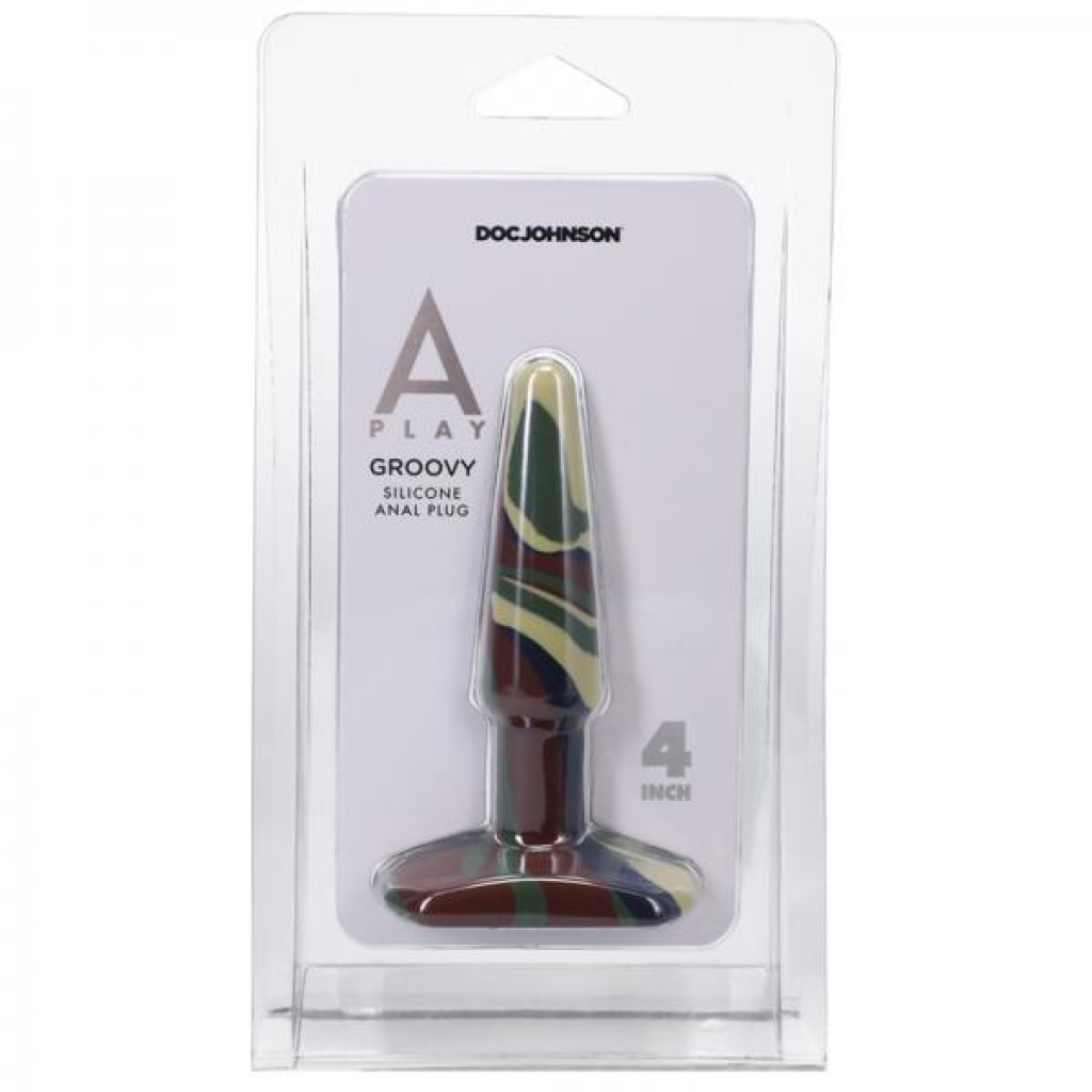 A-play Groovy 4 In. Silicone Anal Plug Camouflage - Doc Johnson