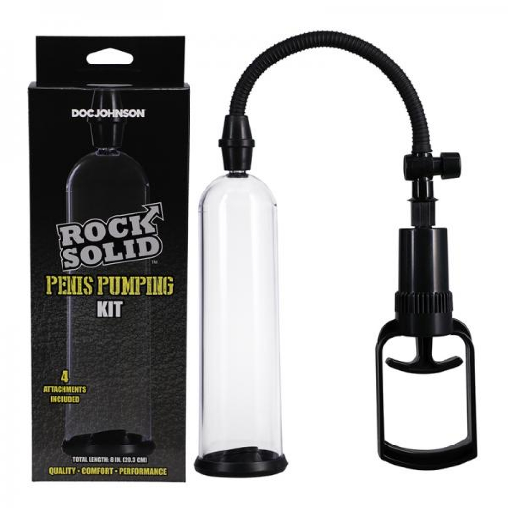 Rock Solid Penis Pumping Kit With 4 Attachments Black/clear - Doc Johnson