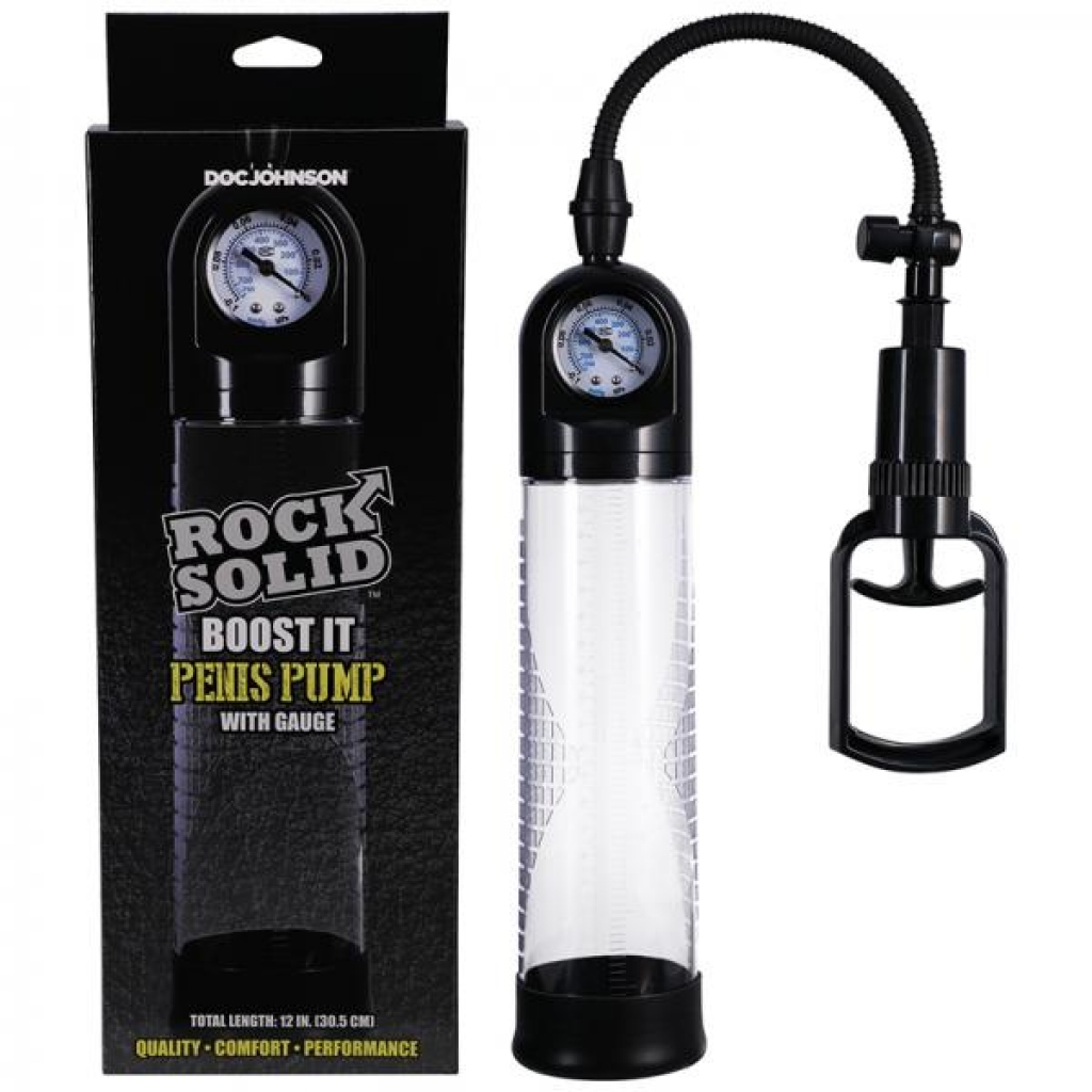 Rock Solid Boost It Penis Pump With Gauge Black/clear - Doc Johnson