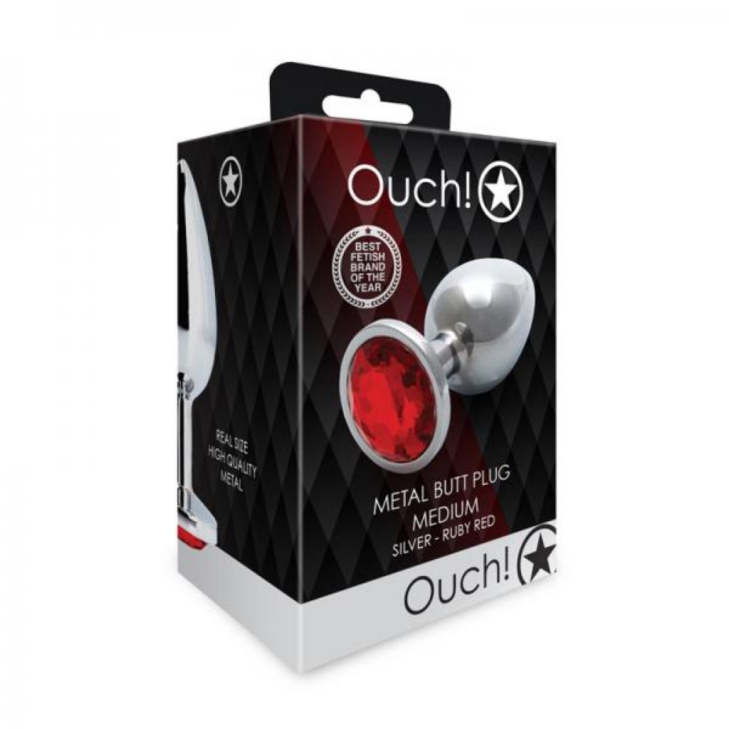 Shots Ouch! Round Gem Butt Plug Medium Silver/ruby Red - Shots America Llc