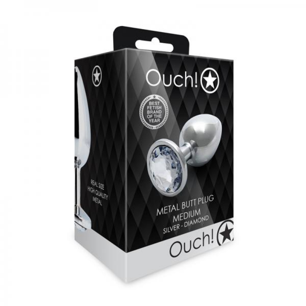 Shots Ouch! Round Gem Butt Plug Medium Silver/diamond - Shots America Llc