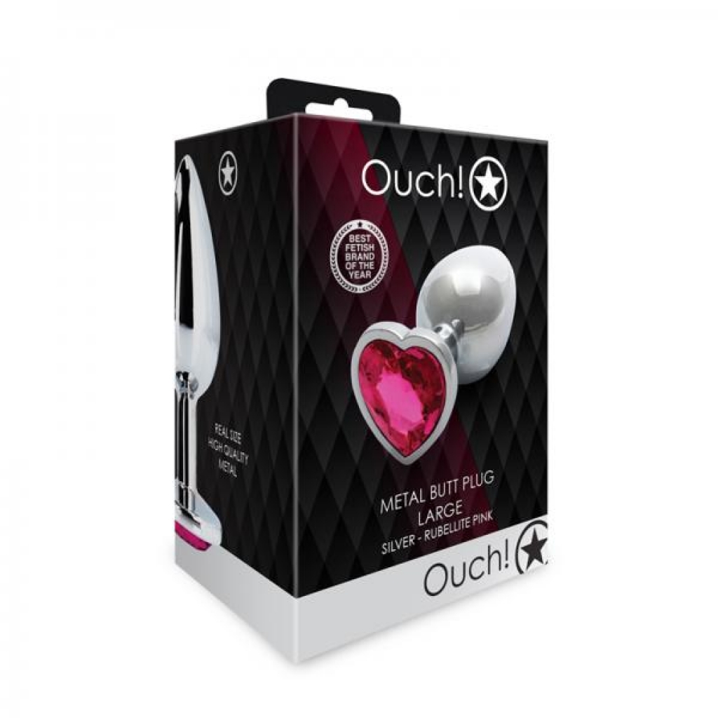 Shots Ouch! Heart Gem Butt Plug Large Silver/rubellite Pink - Shots America Llc