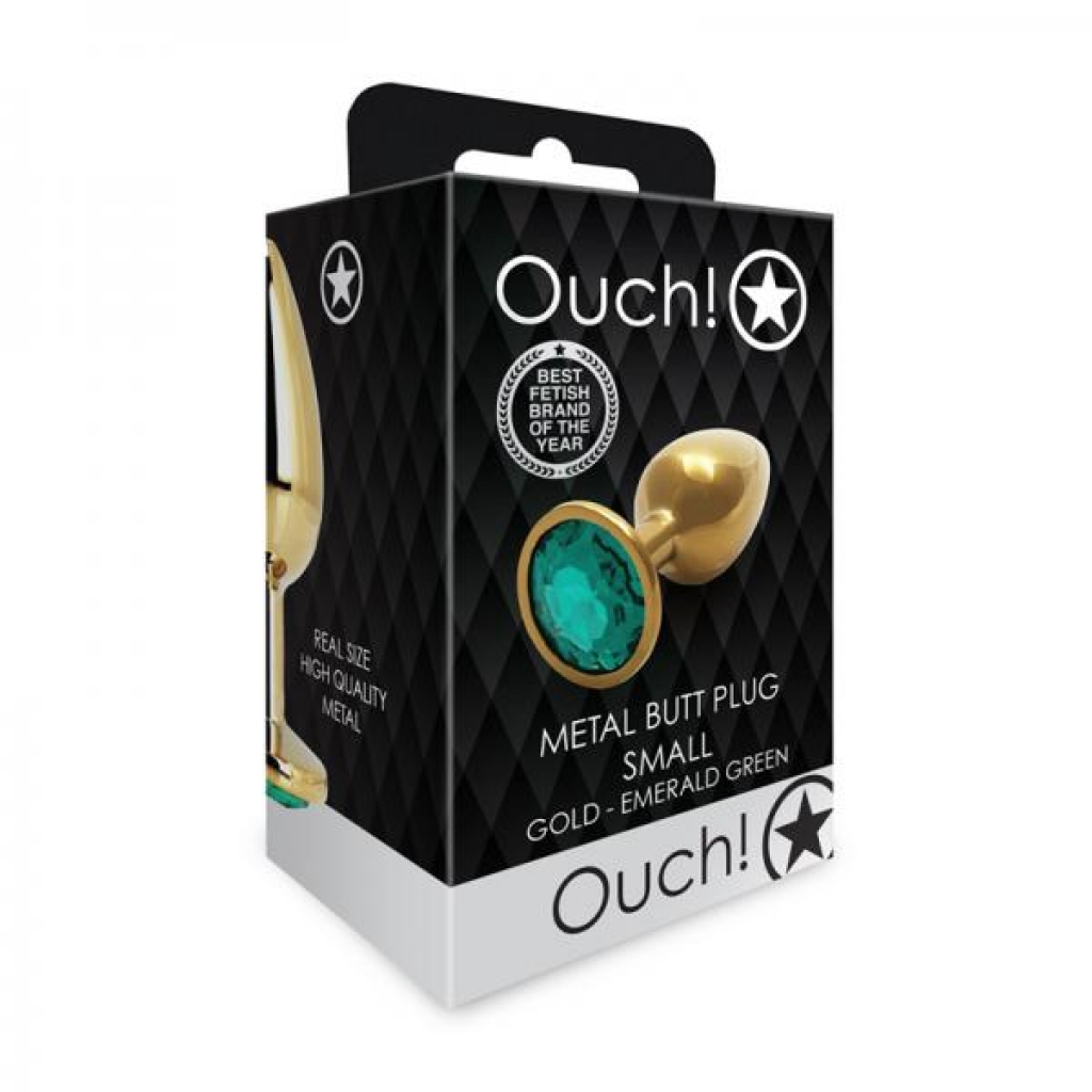 Shots Ouch! Round Gem Butt Plug Small Gold/emerald Green - Shots America Llc