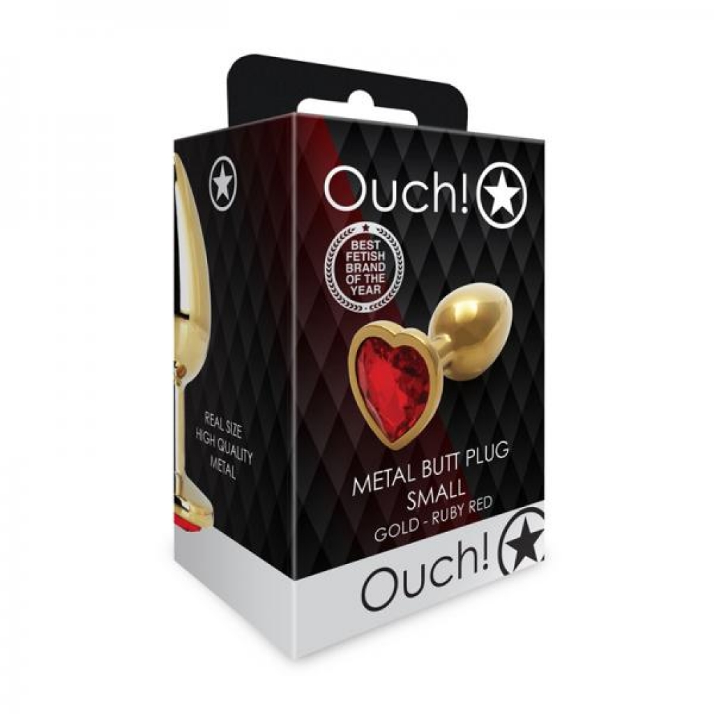 Shots Ouch! Heart Gem Butt Plug Small Gold/ruby Red - Shots America Llc