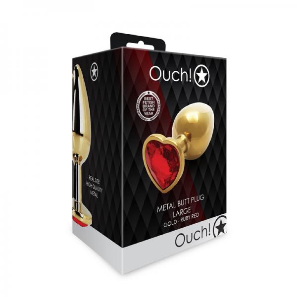 Shots Ouch! Heart Gem Butt Plug Large Gold/ruby Red - Shots America Llc