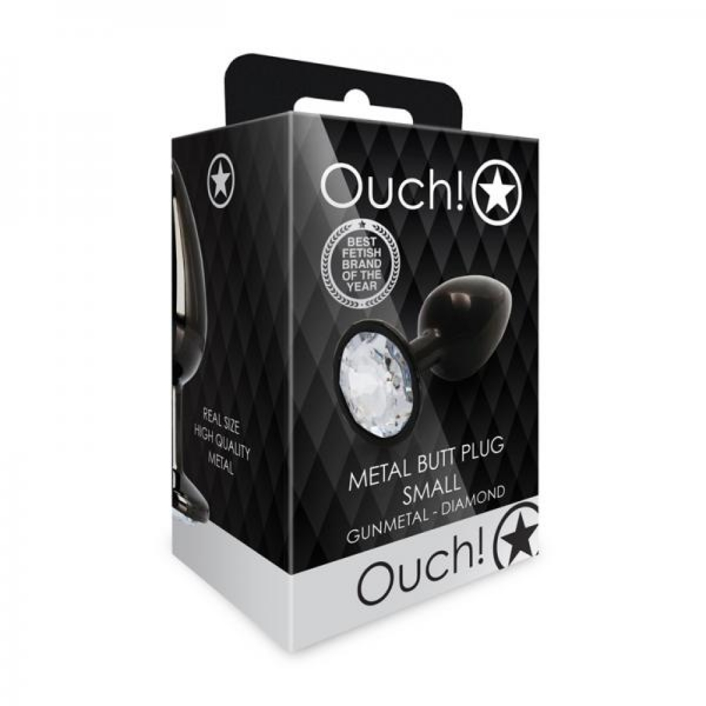 Shots Ouch! Round Gem Butt Plug Small Gunmetal/diamond - Shots America Llc