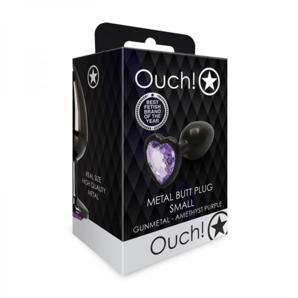 Shots Ouch! Heart Gem Butt Plug Small Gunmetal/amethyst - Shots America Llc