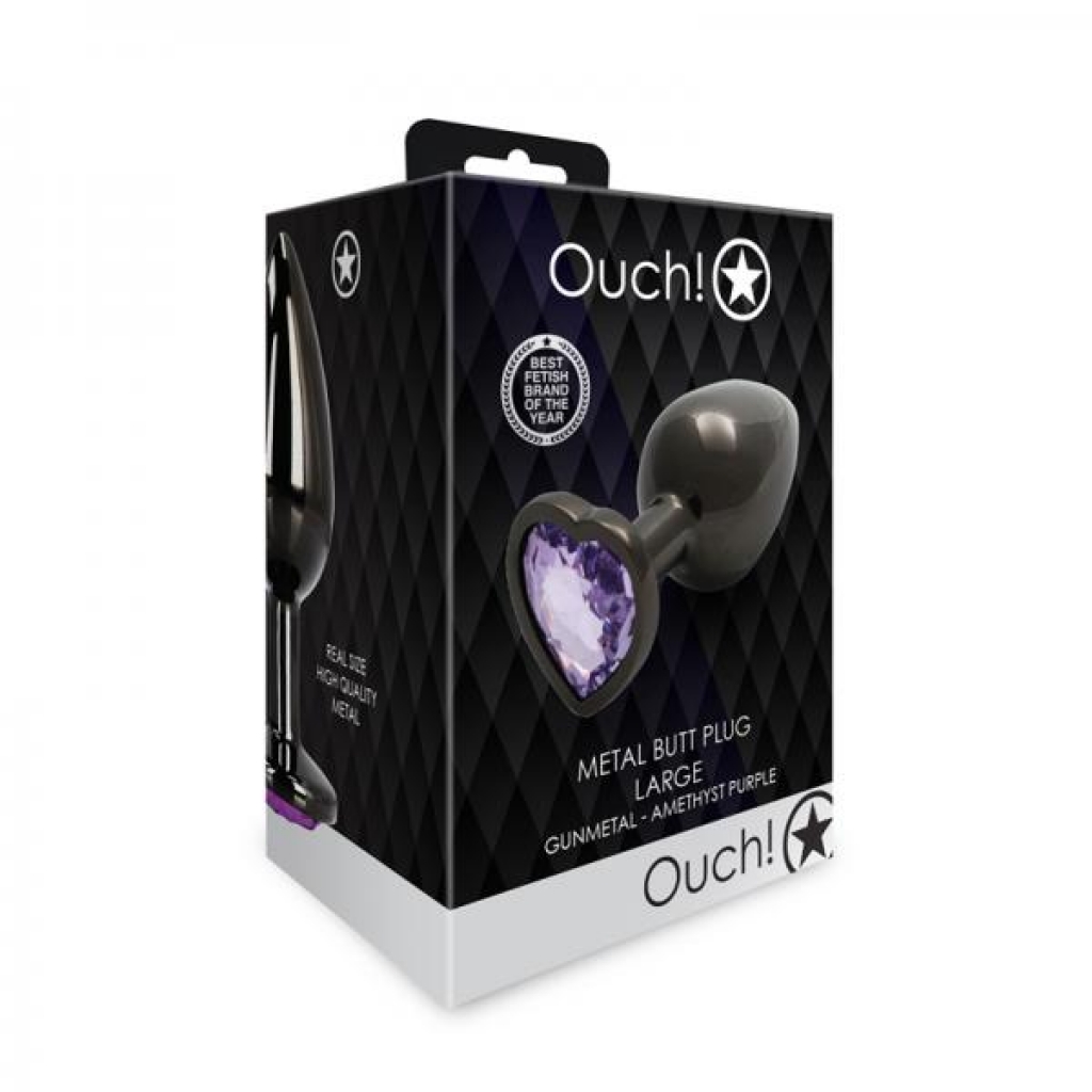 Shots Ouch! Heart Gem Butt Plug Large Gunmetal/amethyst - Shots America Llc