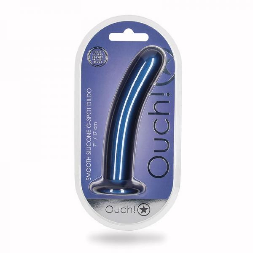 Shots Ouch! Smooth Silicone 7 In. G-spot Dildo Metallic Blue - Shots America Llc