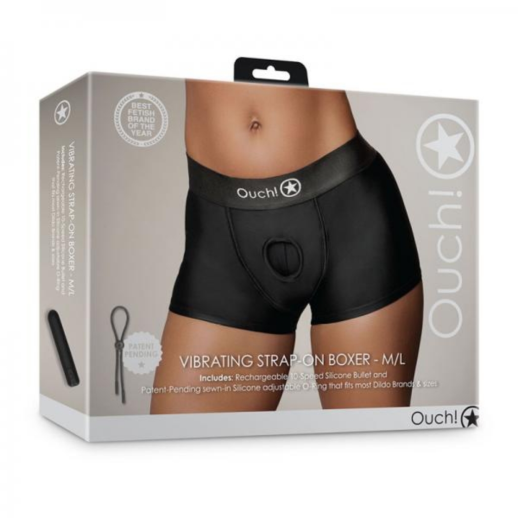 Shots Ouch! Vibrating Strap-on Boxer Black M/l - Shots America Llc