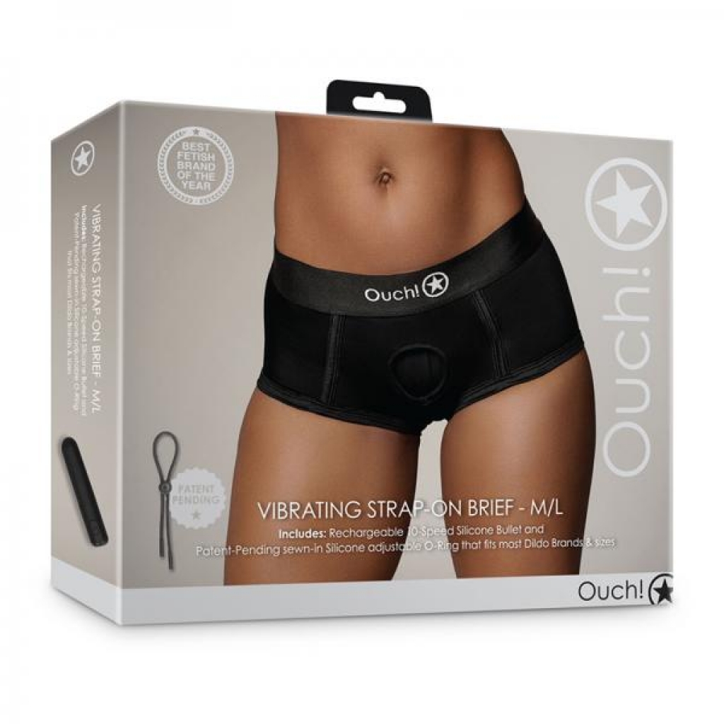 Shots Ouch! Vibrating Strap-on Brief Black M/l - Shots America Llc