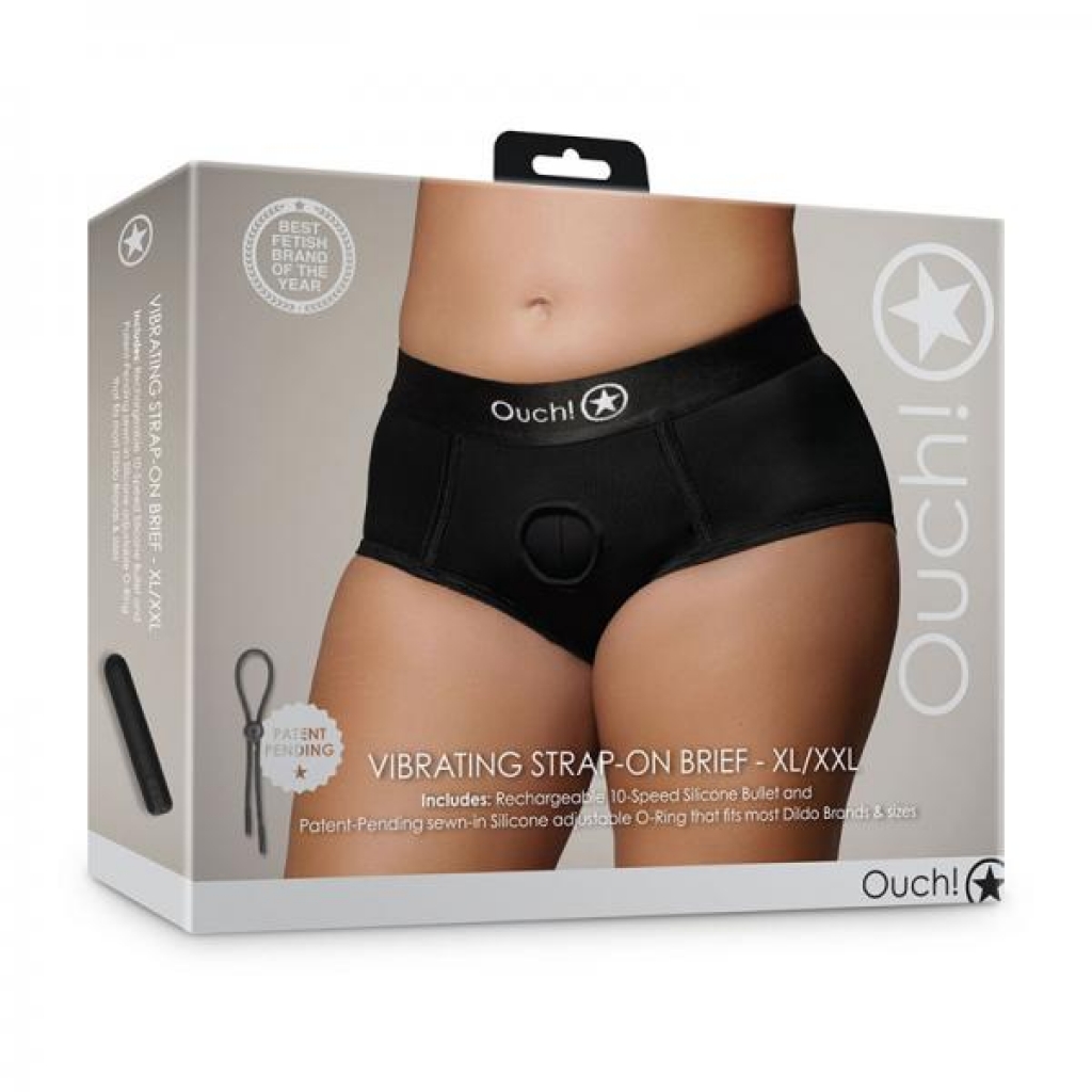 Shots Ouch! Vibrating Strap-on Brief Black Xl/2xl - Shots America Llc