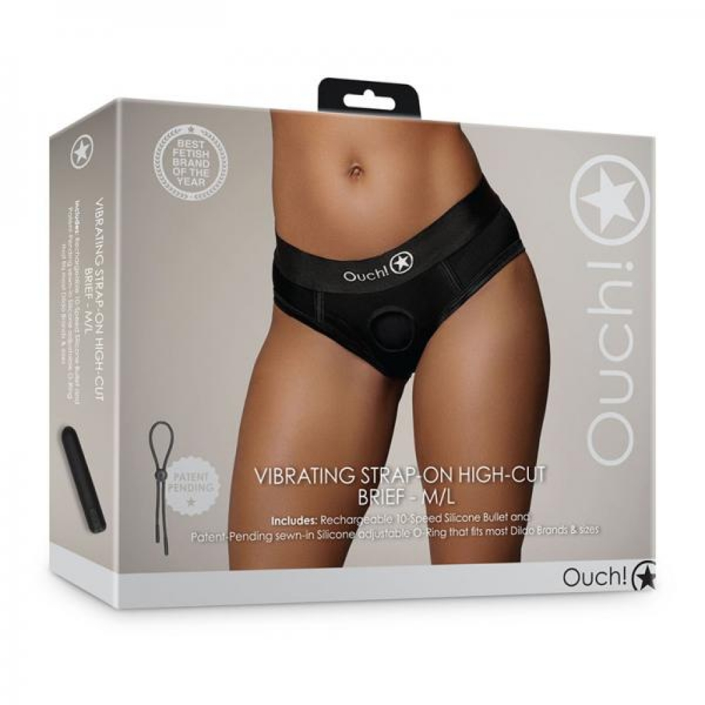 Shots Ouch! Vibrating Strap-on High-cut Brief Black M/l - Shots America Llc