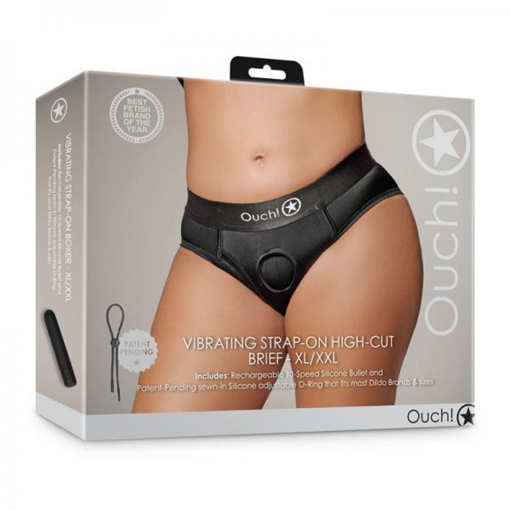 Shots Ouch! Vibrating Strap-on High-cut Brief Black Xl/2xl - Shots America Llc