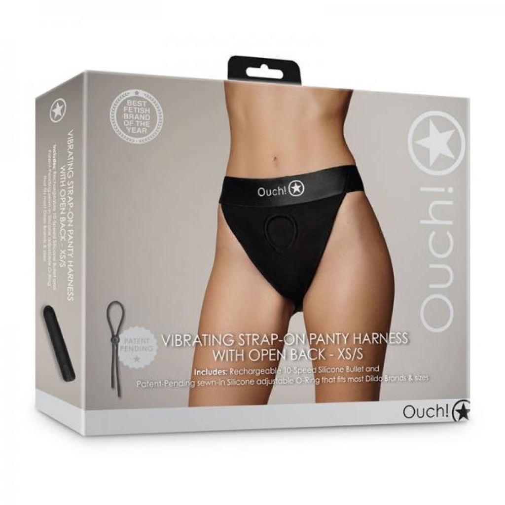 Shots Ouch! Vibrating Strap-on Panty Harness - Black (XS/S)