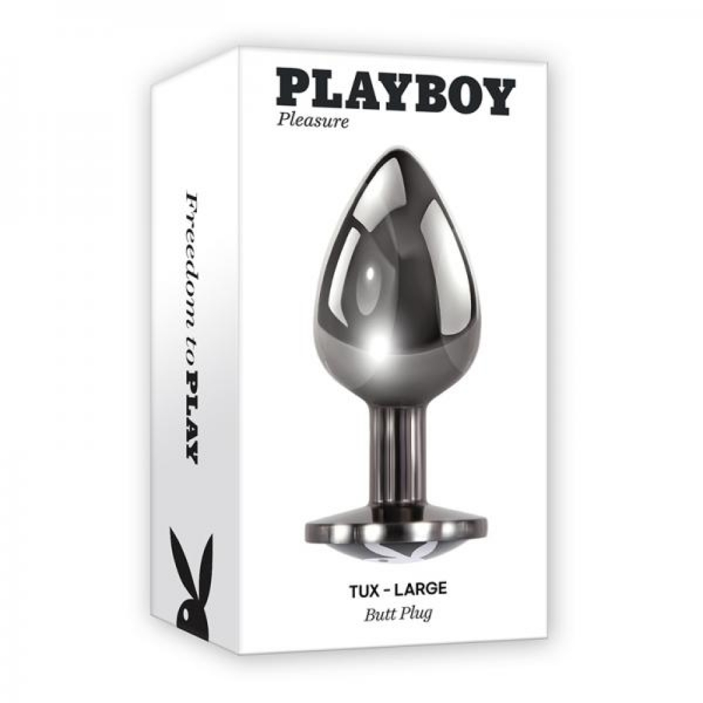 Playboy Tux Large Metal Anal Plug Hematite - Evolved Novelties