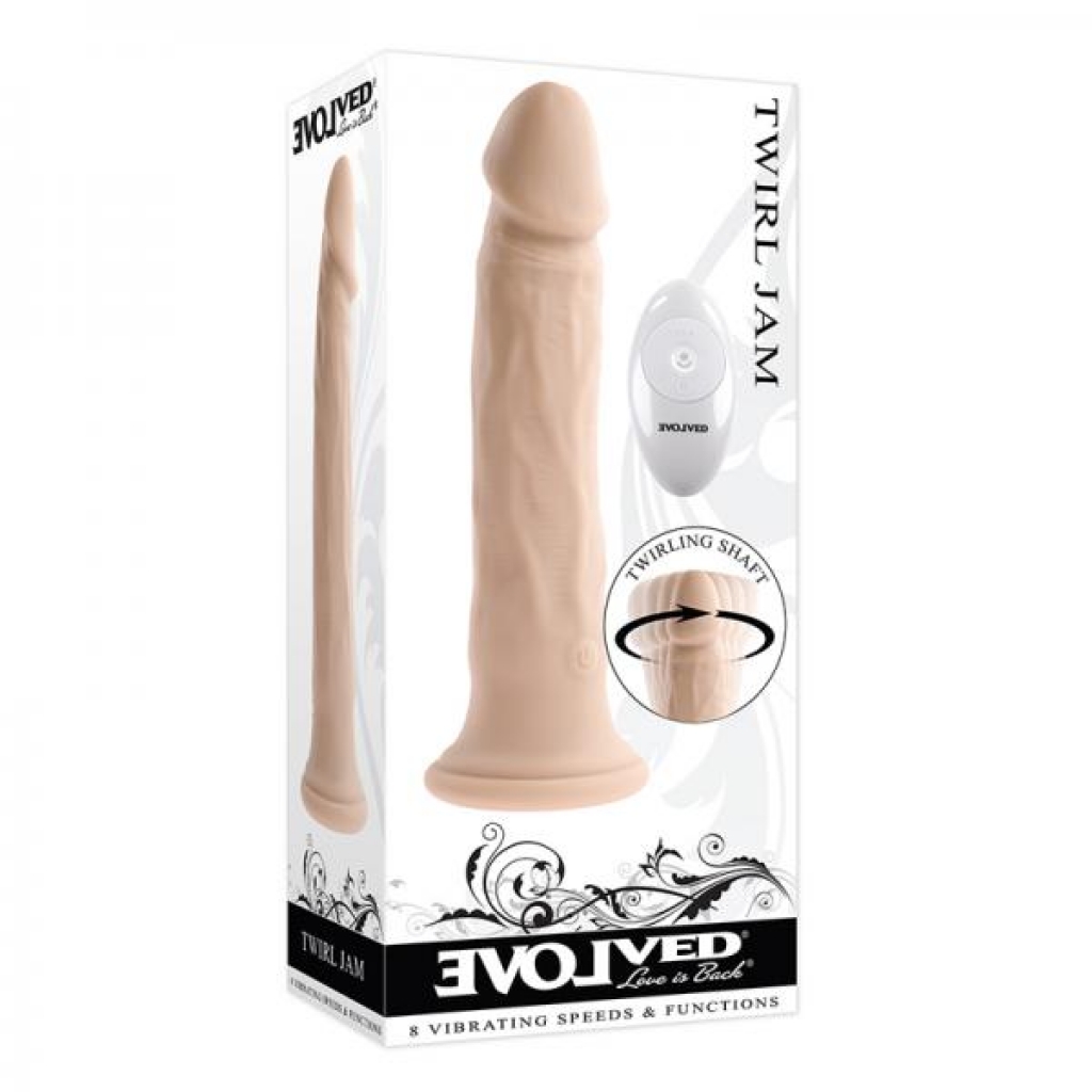 Evolved Twirl Jam Rechargeable Remote-controlled Vibrating Twirling 9 In. Silicone Dildo Light - Evolved Novelties