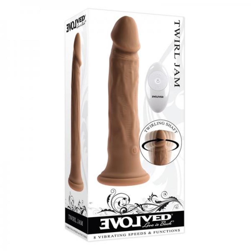 Evolved Twirl Jam Rechargeable Remote-controlled Vibrating Twirling 9 In. Silicone Dildo Dark - Evolved Novelties