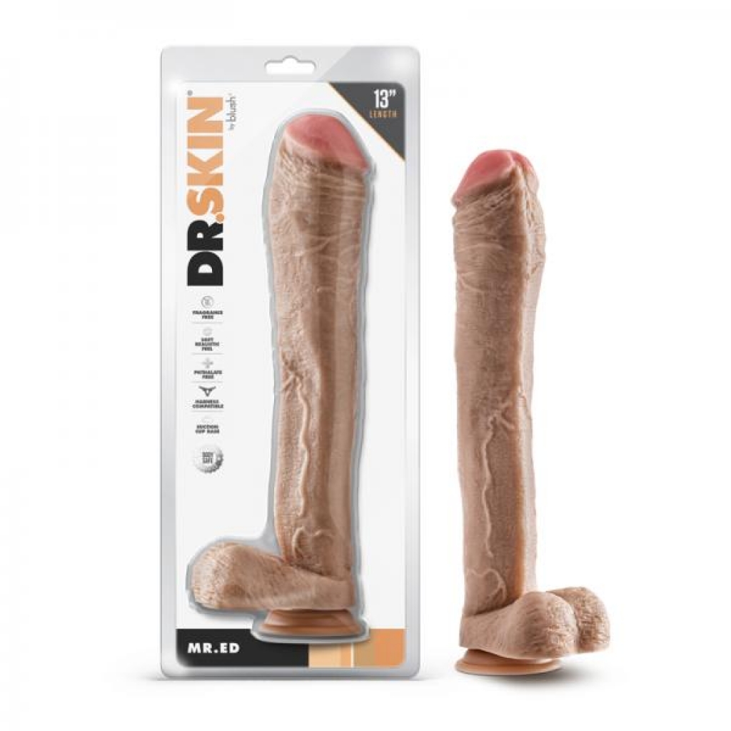 Dr. Skin Mr. Ed 13 In. Dildo With Balls Beige - Vee International Inc.