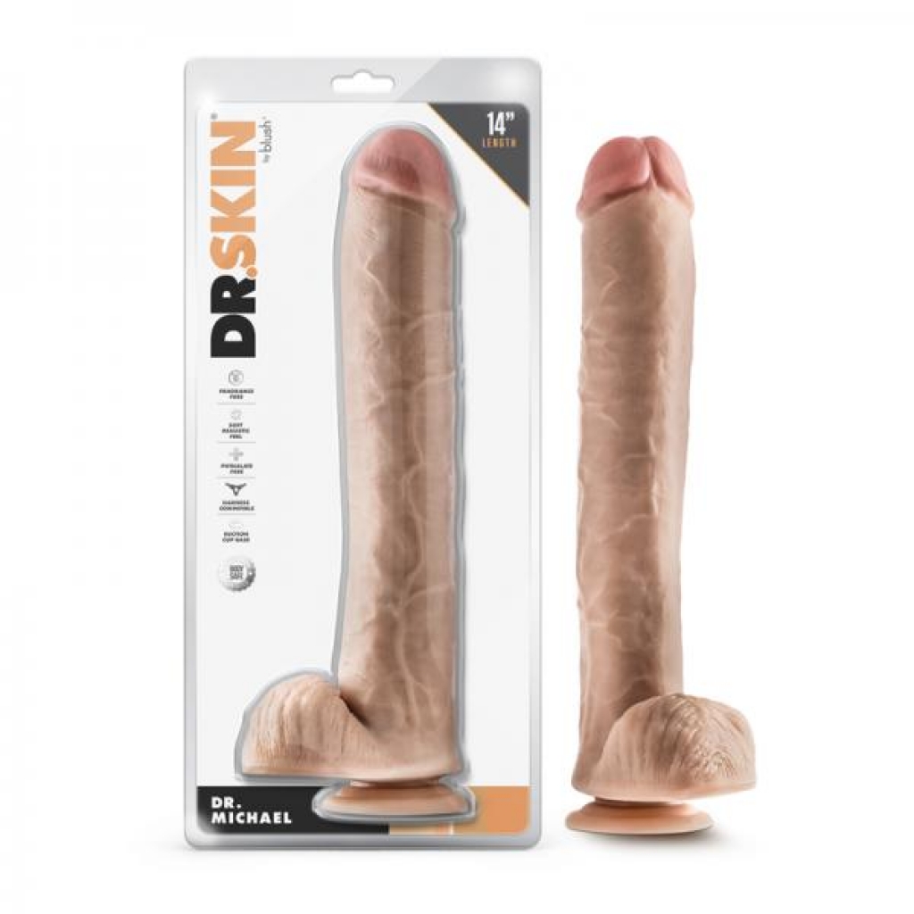 Dr. Skin Dr. Michael 14 In. Dildo with Balls in Beige