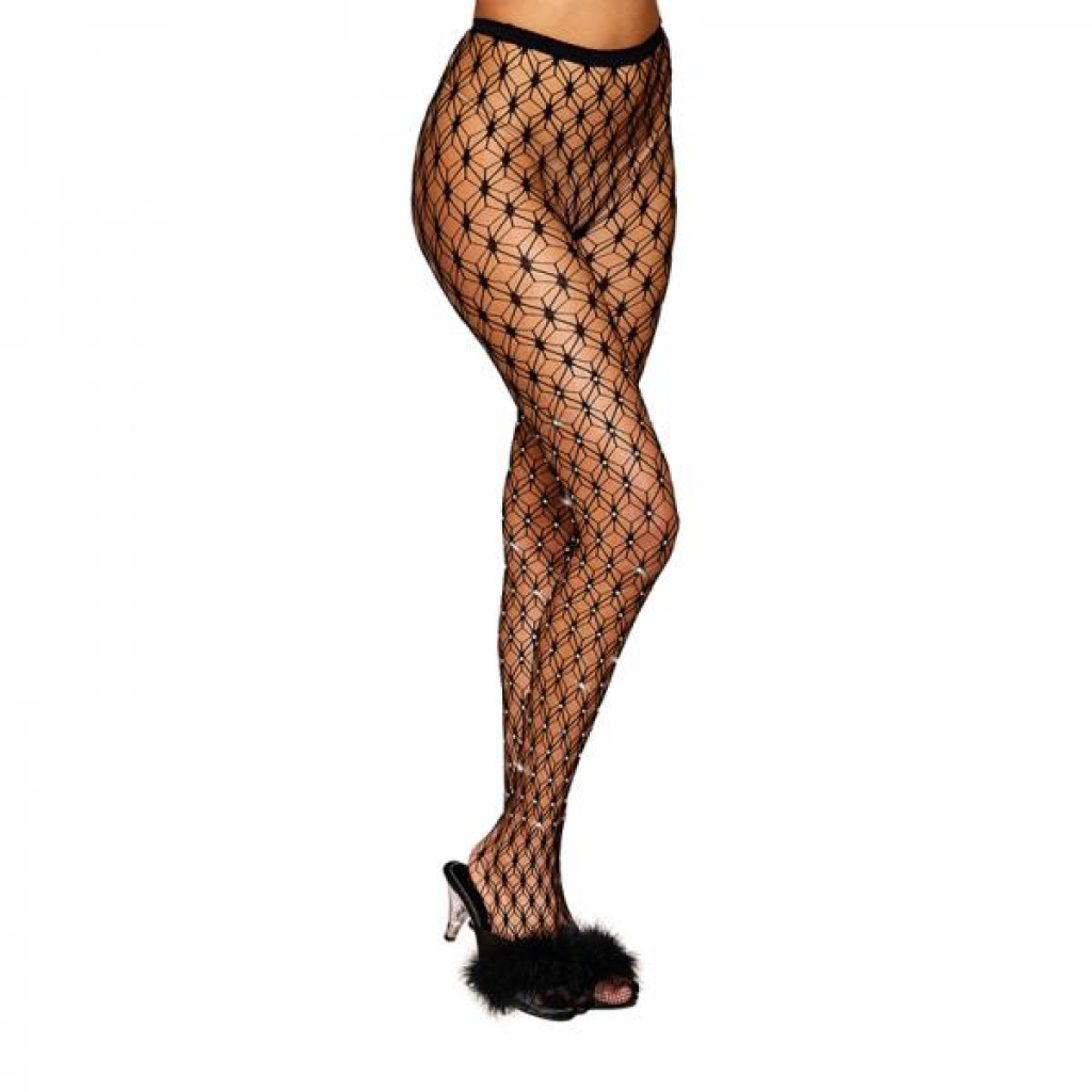 Geometric Fence Net Pantyhose with Rhinestone Embellishment