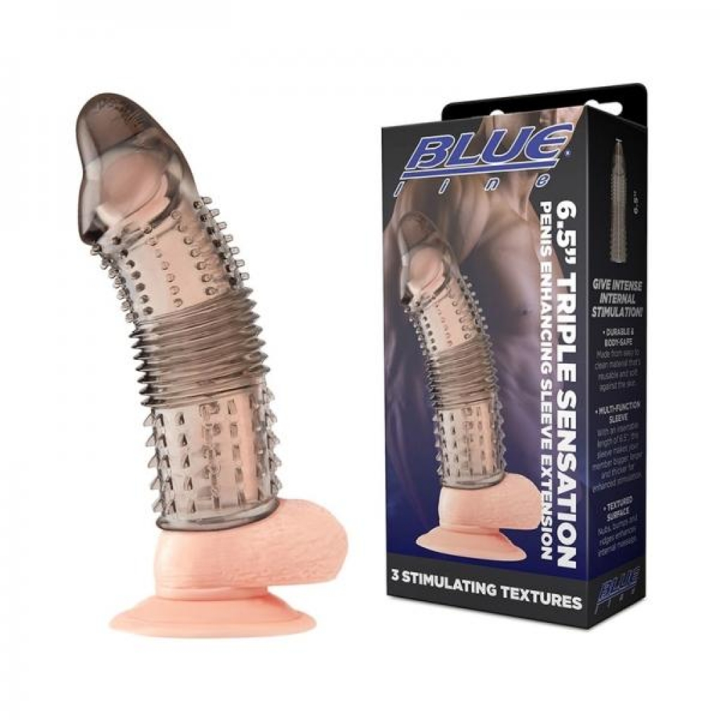 Blue Line 6.5 In. Triple Sensation Penis Enhancing Sleeve Extension - Electric Eel Inc