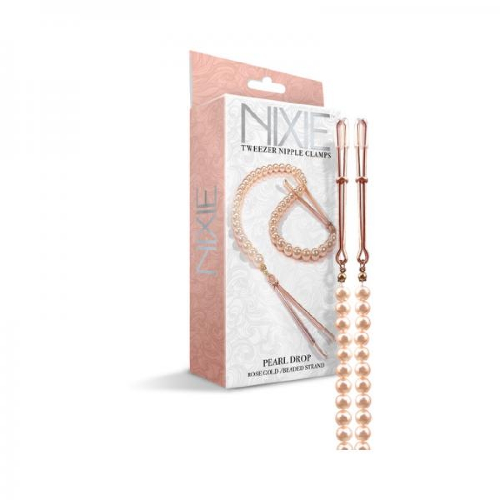 Nixie Pearl Drop Beaded Tweezer Nipple Clamps Rose Gold - Global Novelties Llc