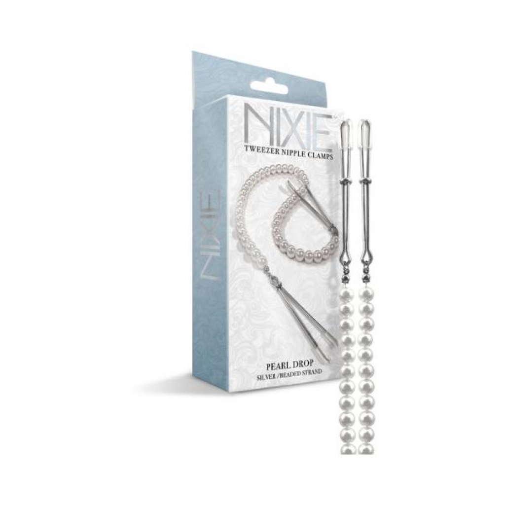 Nixie Pearl Drop Beaded Tweezer Nipple Clamps Silver - Global Novelties Llc