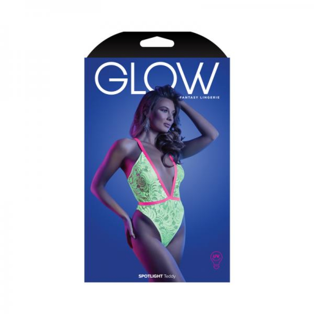 Fantasy Lingerie Neon Green Glow Teddy with Snap Closure - L/XL