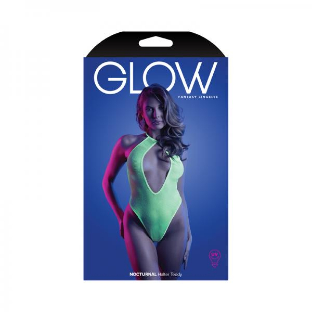 Fantasy Lingerie Glow Nocturnal Keyhole Teddy - Neon Lemon S/M