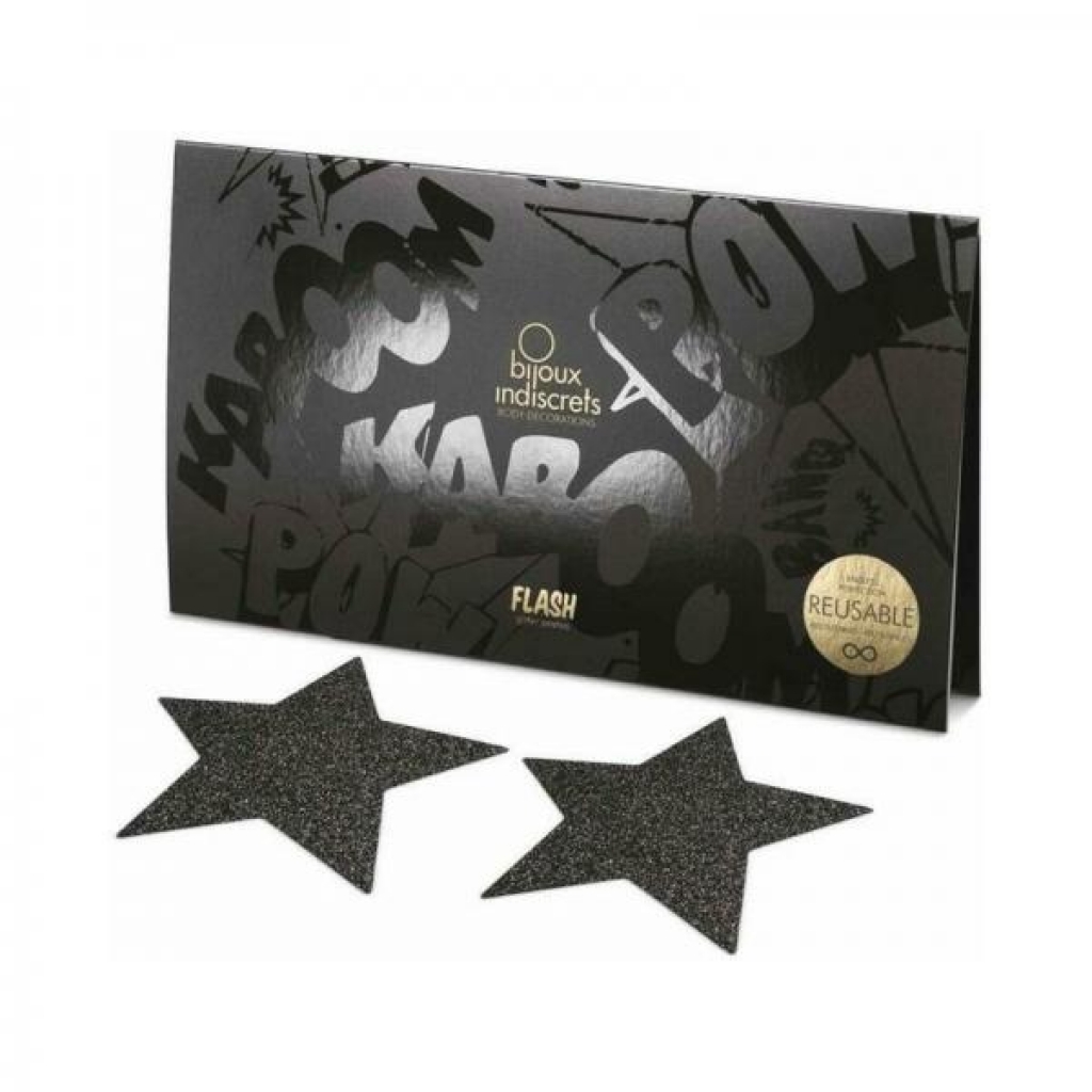 Bijoux Indiscrets Flash Reusable Glitter Pasties - Star Black