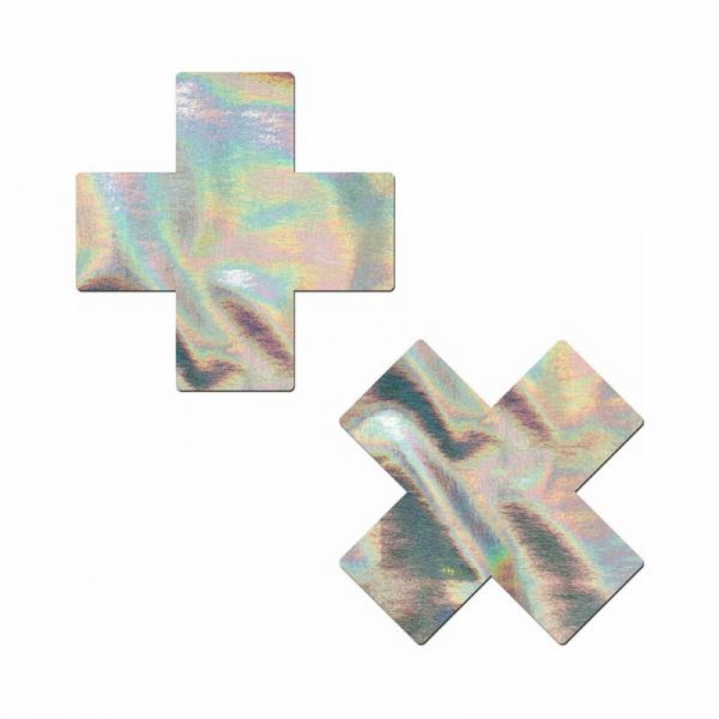 Pastease Holographic Crosses Pasties in Silver