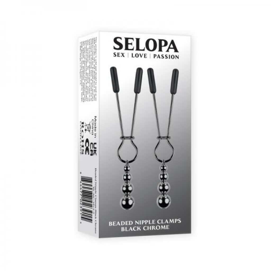 Selopa Beaded Nipple Clamps Stainless Steel Black Chrome - Evolved Novelties