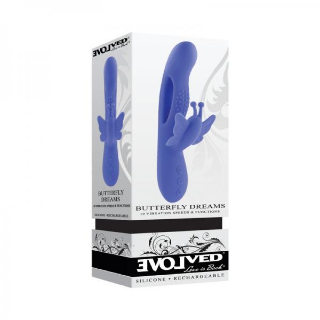 Evolved Butterfly Dreams Rechargeable Dual Stim Vibe Silicone Blue - Evolved Novelties