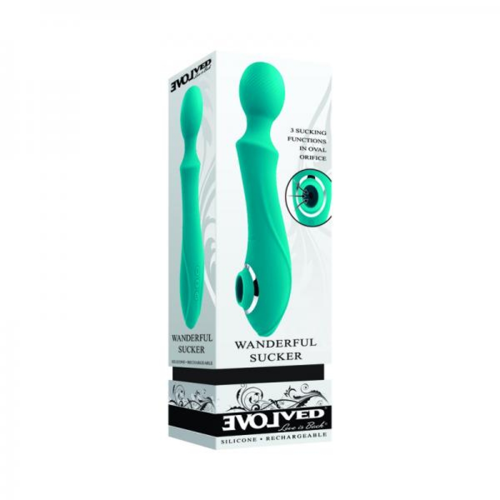 Evolved Wanderful Sucker Rechargeable Wand With Suction Silicone Teal - Evolved Novelties