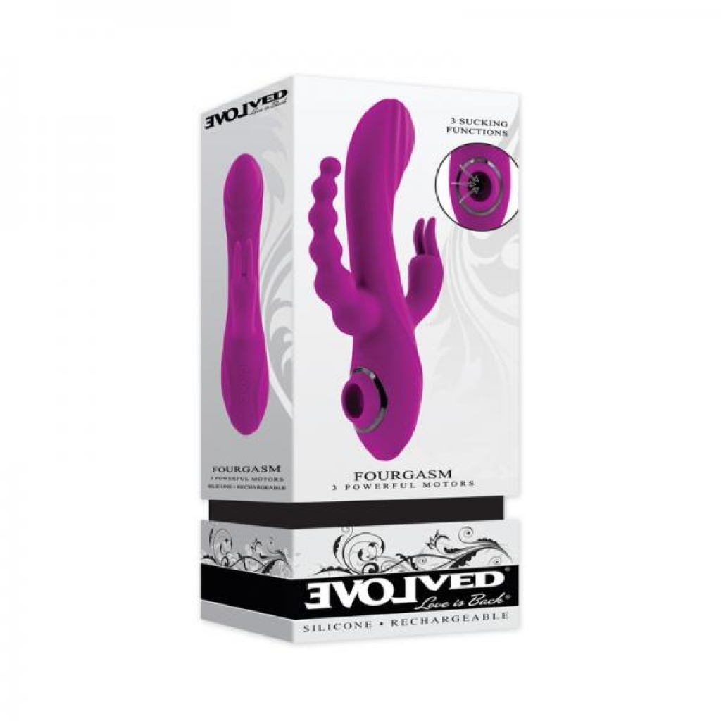 Evolved Fourgasm Rechargeable Triple Stim Vibe With Suction Silicone Purple - Evolved Novelties