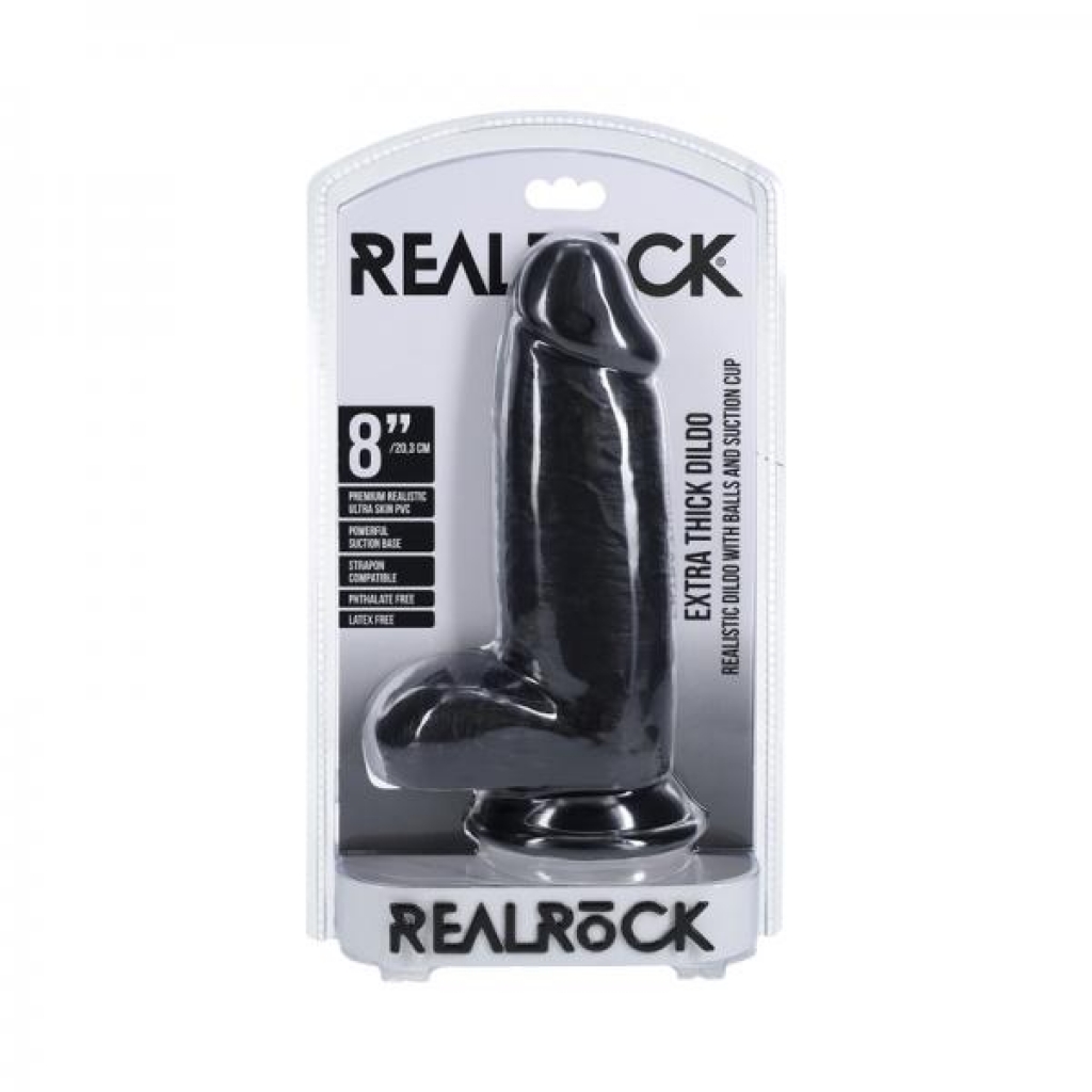 Realrock Extra Thick 8 Inch Dildo with Balls - Black