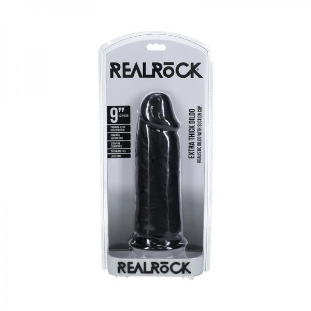 Realrock Extra Thick 9 In. Dildo Black - Shots America Llc