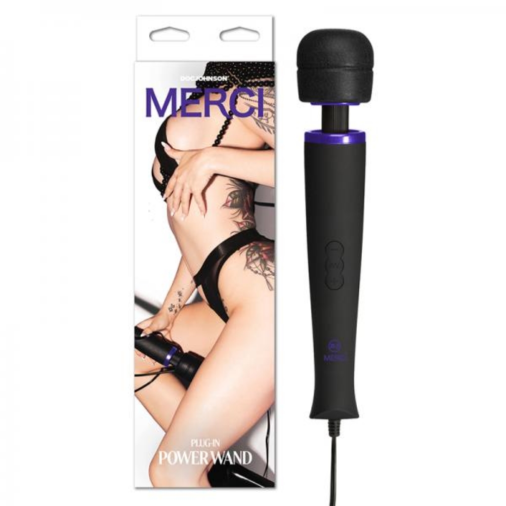 Merci Power Wand Ultra-powerful Silicone Wand Massager Black Violet - Doc Johnson