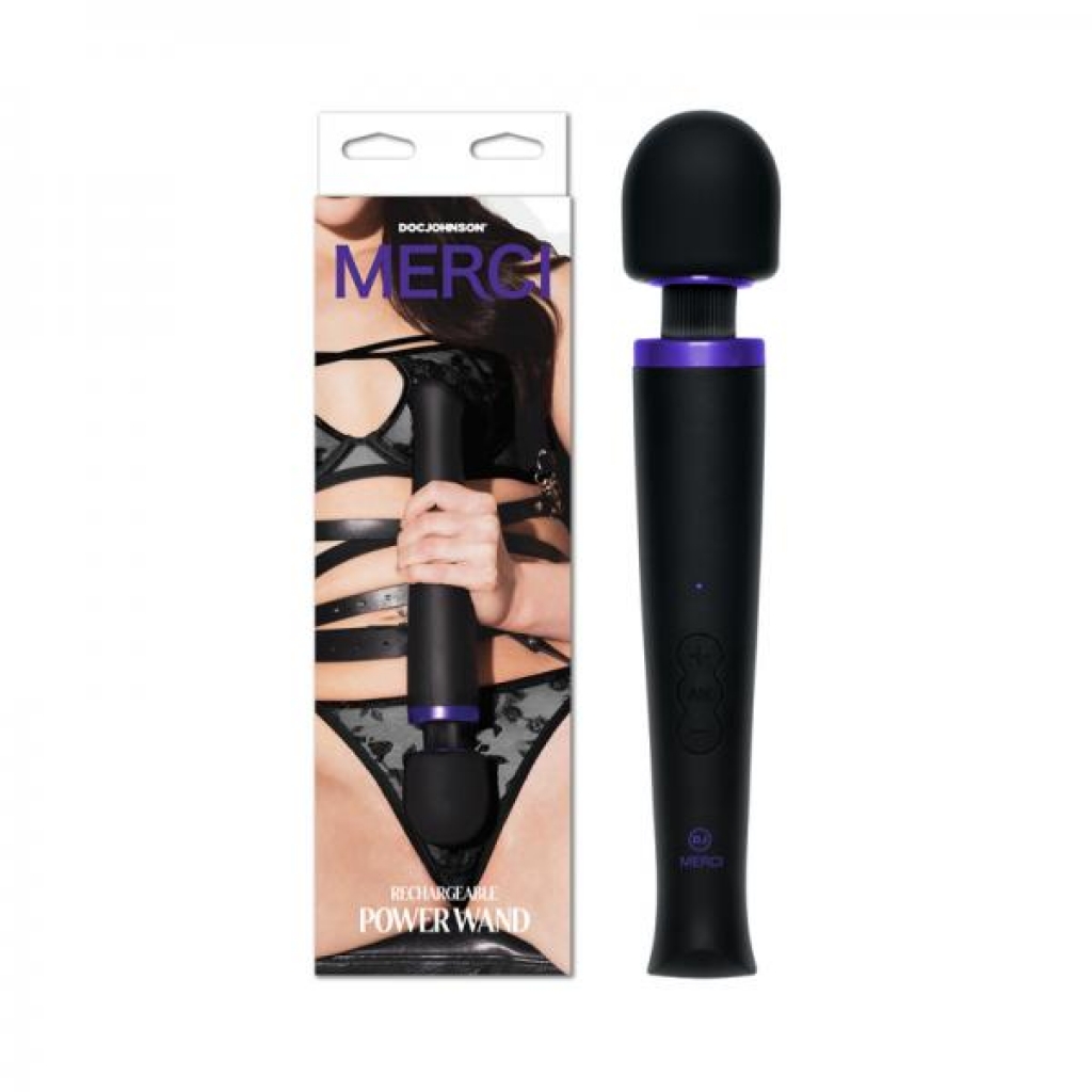 Merci Rechargeable Power Wand Ultra-powerful Silicone Wand Massager Black Violet - Doc Johnson