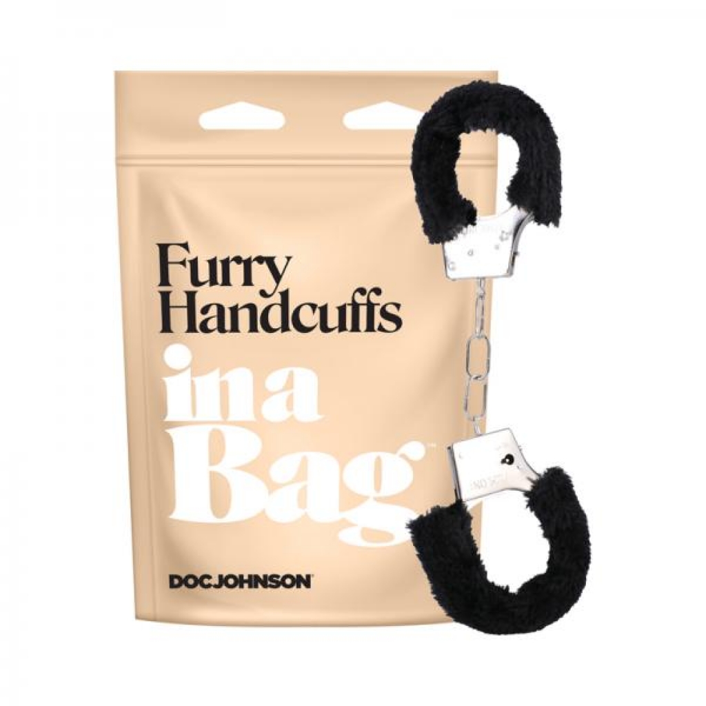 In A Bag Furry Handcuffs Black - Doc Johnson