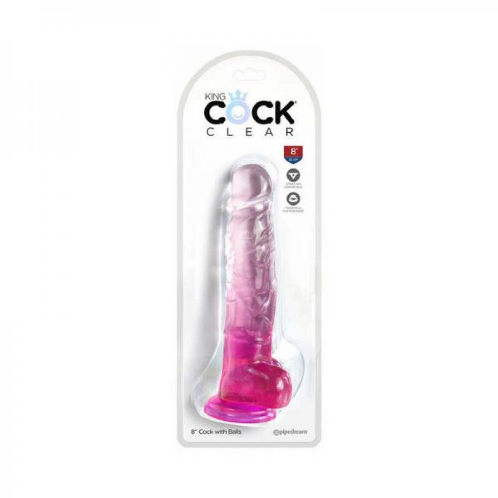 King Cock Clear With Balls - 8in Pink