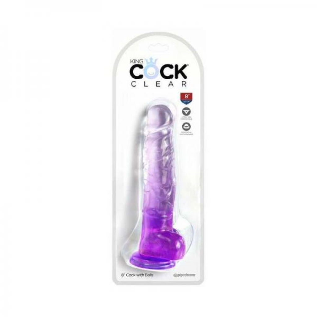 King Cock Clear With Balls 8in Purple - Pipedream Products